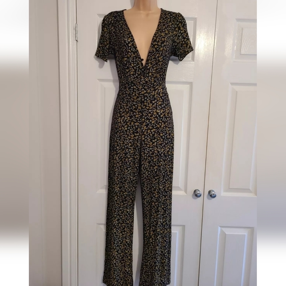 Miss Selfridge Ditsy Floral Print Black Jumpsuit  in size 12